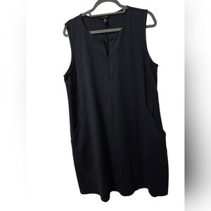 EILEEN FISHER Dark Navy PONTE POCKETS ORGANIC COTTON BLEND ZIP UP DRESS SIZE XL